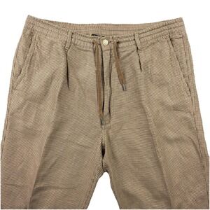 Polo Ralph Lauren Pants Men Large Tan Brown Houndstooth Slim Pleated Linen Blend
